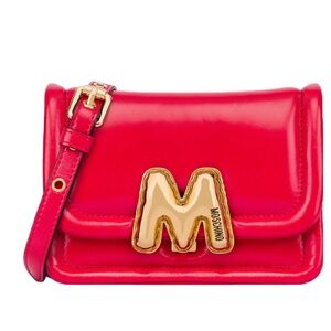 Moschino lambskin Red Bubble M Crossbody Bag with Gold Logo